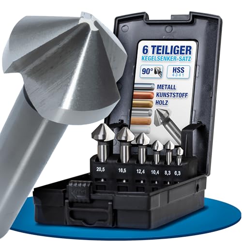 NTG Kegelsenker Set, 6,3-20,5 mm, 6-tlg, Kegelsenker 90°, HSS Stahl, Senker u. Entgrater für Holz, Metall und Kunststoff inklusive Aufbewahrungsbox - präzise & sorgfältig arbeiten -