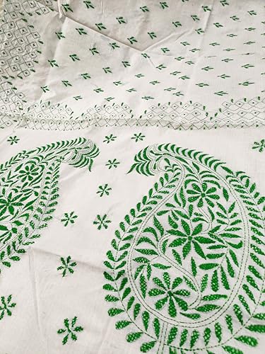 Image of SHRISTI CLOTHINGS Women's Hand Embroidered Cotton Silk Kantha Stitch Saree with Blouse Piece (SB430324 TWD78)