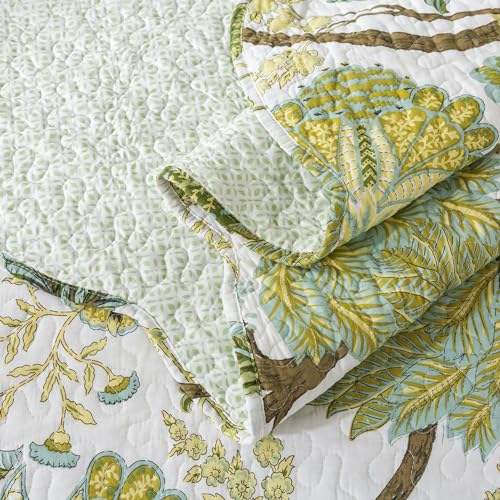 NEWLAKE Cotton Bedspread Quilt Sets - Reversible Patchwork Coverlet Set, Floral Vine Pattern, Queen Size