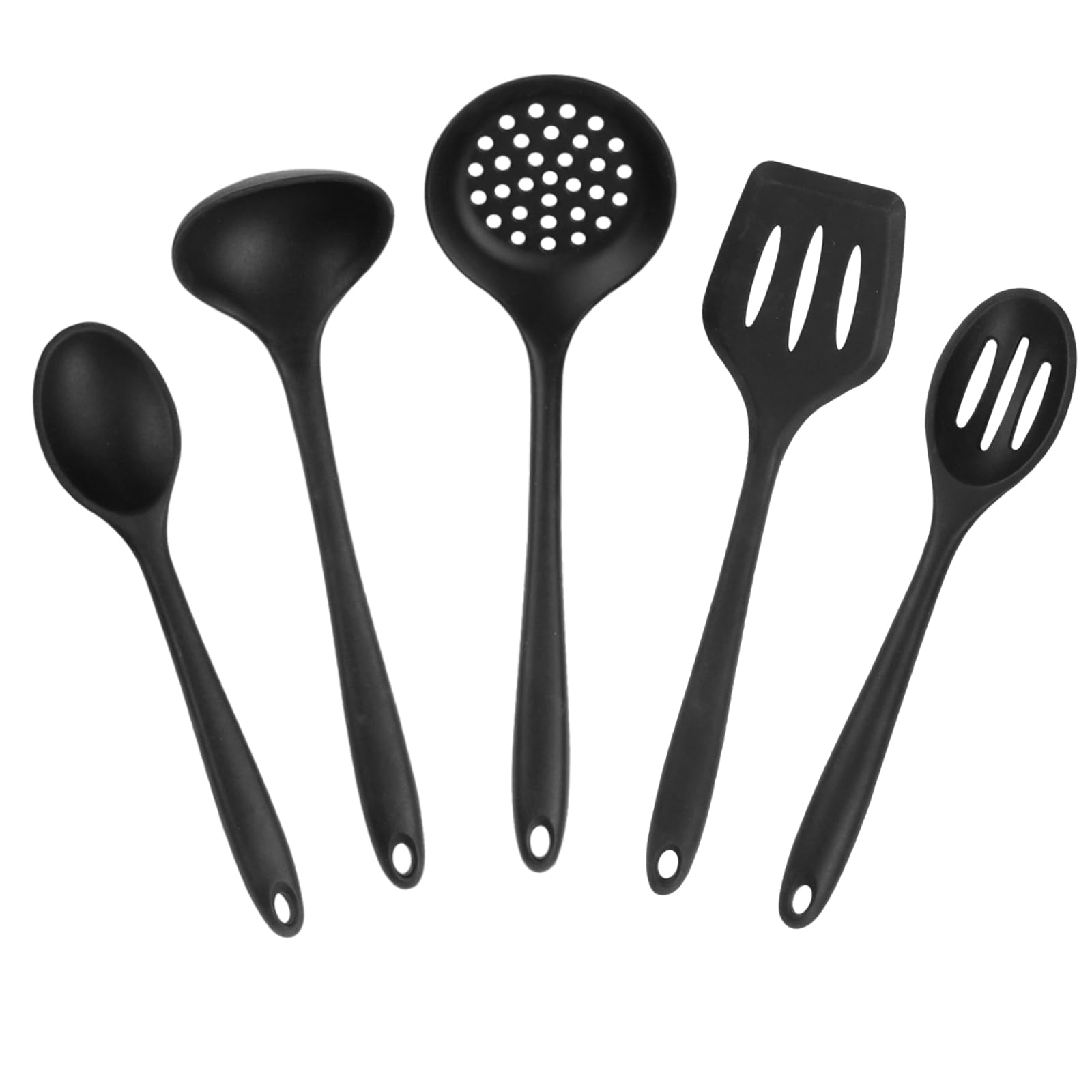 MAXCOOK Silicone Black Cooking Utensil Set, 5 Pieces kitchen Utensil Set, Nonstick Tools Spatula Set, Heat Resistant Spatula Ladle Spoon Pasta Server for Cooking (Dishwasher safe)