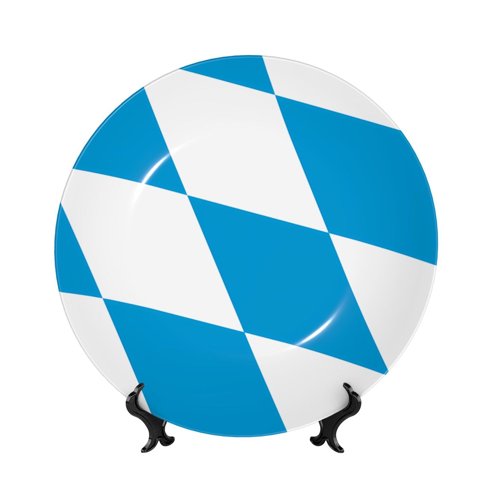 SXZVVBN Bavarian flag Bone China Decorative Plate Art with Stand Removable Adhesive Hanging for Home Office 6in（15cm）