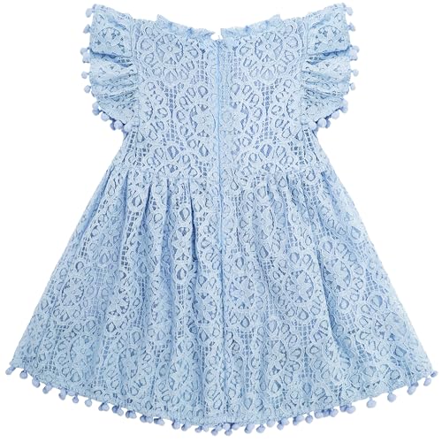 Toddler Girls Lace Dress Pom Pom Ruffle Sleeve Kids Party Birthday Princess Dresses for Age 12 Months-5 Years2