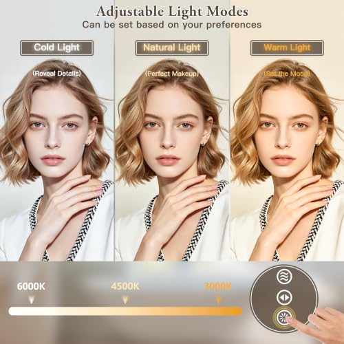 Image of 40 inch x 36 inch Led Bathroom Mirror with Lights, Anti-Fog & Tri-Color Lighting - Wall Mounted Shaving Mirror with Touch Sensor, Waterproof & Smart LED Vanity Mirror,Tempered Glass, Dimmable Smart Mirror