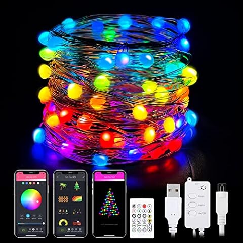 Smart Fairy String Lights 32.8FT, 66 led Fairy Lights Plug in Music Sync App Remote Control Timing Dimmable Color Changing Led Fairy Lights, Supply for Birthday Party Patio Christmas Decoration Cover