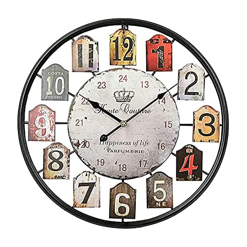XUANX Outdoor Garten Wanduhr, Runde Hohle Metall Große Outdoor Uhr Mit Offenem Zifferblatt, Wetterfestes Batteriebetriebenes Home Cafe,A Cover