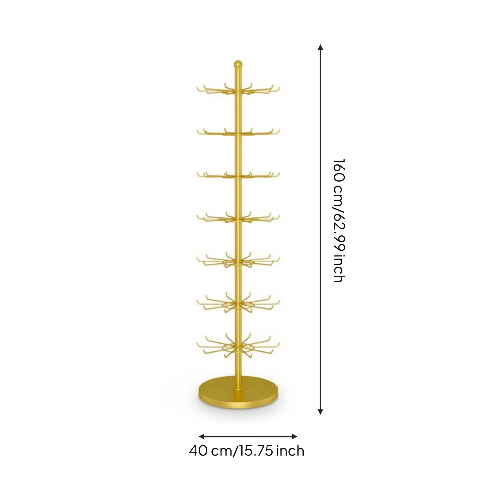 Sharplace Rotierender Verkaufsständer Display Ständer Hakenständer Warenständer Metallständer mit 50 Aufhängehaken Und Stabilem Bodenständer Saubere, Gold, 160 Cm Hoch, 7 Etagen