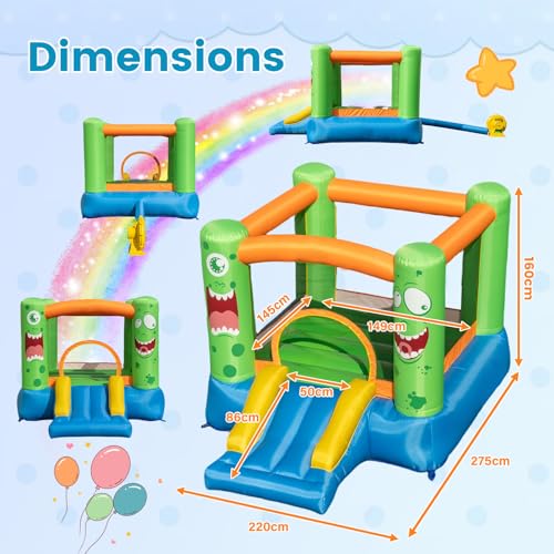 COSTWAY Kids Bouncy Castle, Inflatable Bouncer House with Slide, Jumping Area and Carrying Bag, Blow Up Jumper for Indoor Outdoor (Big Mouth) - Image 5