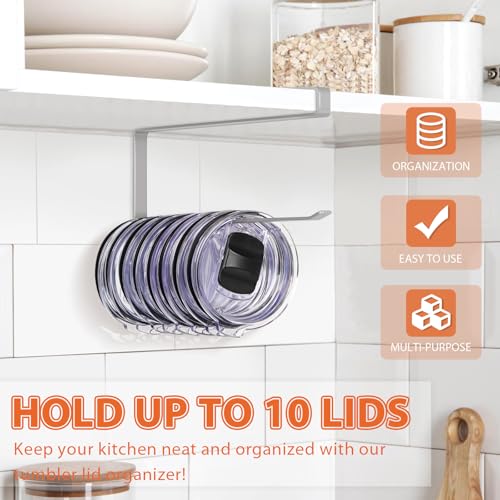 Tumbler Lid Organizer, Horizontal Tumbler Lid Storage Hook Up to 10 Lids, Space Saving Cup Lid Holders Under Cabinet Tumbler Lid Hook for Kitchen Organizer and Storage, Paper Towel Rack Hanger (Gray) - Image 3