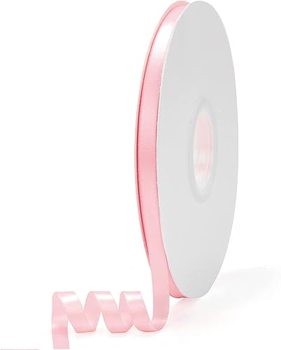 Ewaymado Cinta de satén de doble cara rosa claro de color sólido de 14 pulgadas x 50 yardas, cintas de tela perfectas para decoración de bodas y
