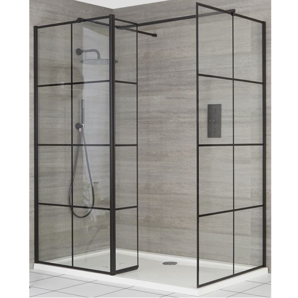 MILANO Black Grid Corner Shower Enclosure Return White Tray 1500 x 900mm