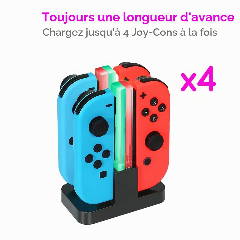 INNVO Power Dock Chargeur Joycon Switch Station Dock de Chargement Chargez 4 Joy Con Manettes en Même Temps Câble de Chargement USB C Inclus Noir