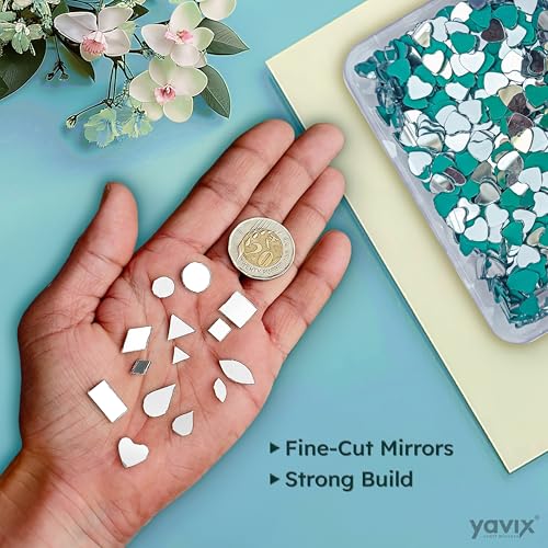 Brinda ventures YAVIX 12 Variety Mirrors Shapes for Crafts | Perfect for Lippan, Fabric, Mandala Art, Jewelry Making | 660 Medium and 1260 Small Shapes Mirrors, Total 1920 Pieces (Combo of 12) (Image - 2)