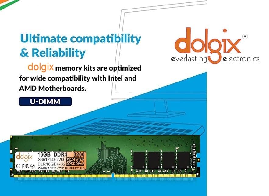 Image of Dolgix 16GB DDR4 3200MHz Desktop RAM (Memory) U-DIMM | Long-DIMM | PC4-25600 | CL-22 (1Rx8 Single Rank) 3 Year Warranty (Made in India)