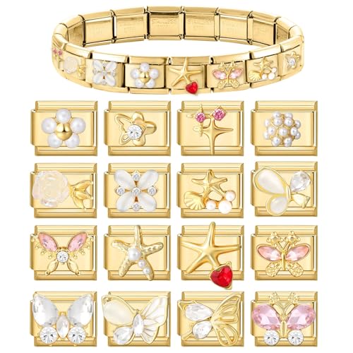 papasgix Italian Charm Bracelet Charms Gold Set with 1pc Gold Starter Brascelet 20pcs Assorted Charms 1pc Opening Tool 9mm Modular Italian Charms Bracelets Links Handmade DIY Jewelry2
