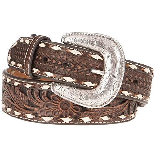 ARIAT Men's Tapered Ivory Buck Laced Floral Embossed Belt3