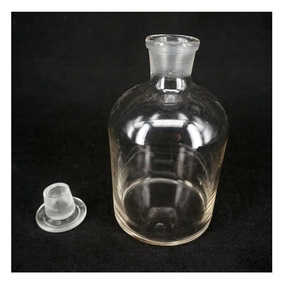Cristalería de Laboratorio Botella de vidrio for reactivos de 1000 ml con tapón de vidrio esmerilado, boca estrecha, transparente.