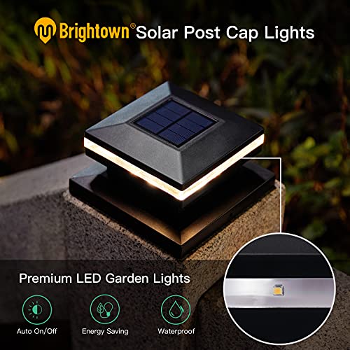Brightown Fence Post Solar Lights LED Solar Lamp Post Light Fits 4X4 6X6 Posts Cap 15 Lumen Waterproof All Seasons Deck Garden Patio Porch Solar Post Lights Outdoor 3000K Warm White 2 Pack