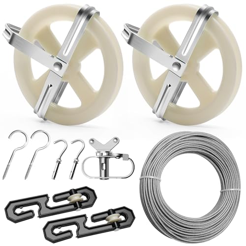 Solaradgy Clothes Line Outdoors, Includes 150.9FT Plastic Coated Wire Rope 2Pcs Clothesline Pulleys 2Pcs S-type Clothesline Dividers 1Pcs Clothesline Tightener 2Pcs Screw Hooks & 2Pcs Expansion Screws