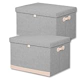 収納ボックス 衣類収納ケース 30L 収納箱(L-2個セット-新しい材質) 折りたたみ ファブリック ストレージ ボックス レザー ハンドル フタ付き 家庭用 ストレージ ボックス 防塵 整理箱 40x30x25cm グレー+ベージュ