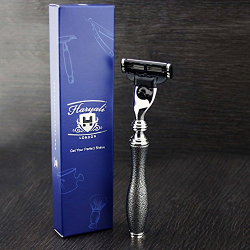 image for Haryali London 3 Edge Shaving Razor with Hand Assembled Silver Design 
