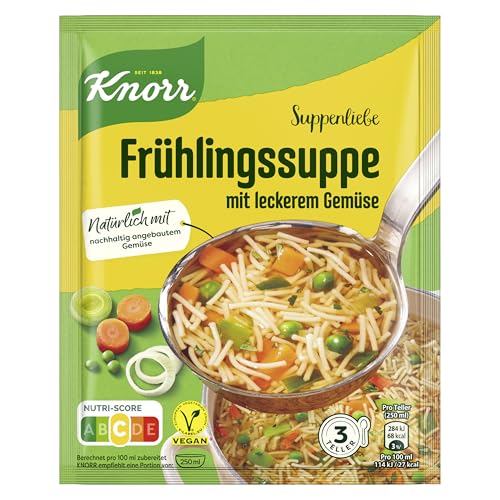 Knorr Suppenliebe Frühlingssuppe für Nudelsuppe mit leckerem Gemüse ohne geschmacksverstärkende Zusatzstoffe und Farbstoffe 14 x 3 Teller