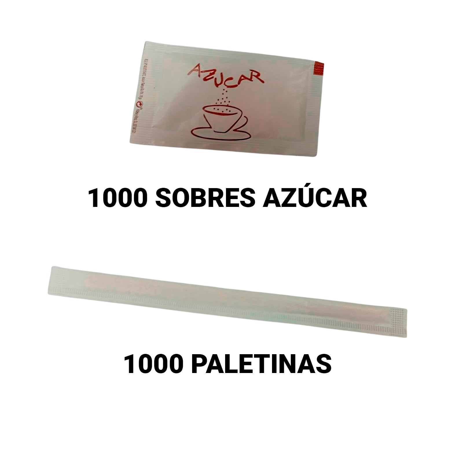 ADRI 1000 Sobres de azúcar y 1000 cucharillas paletinas de madera envueltas individualmente para remover, pack de 200, cada sobre 6 gr palas de 14 cm