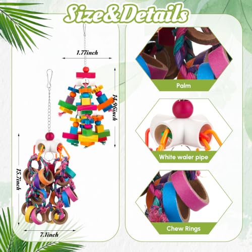 Image of Seenelling 6 Pcs Extra Large Bird Toys for Parrots, Block and Ring | Multicolored Natural Wooden Blocks & Beads Bells, Bird Cage Chewing Toys for Large Medium Macaws African Grey Cockatoos