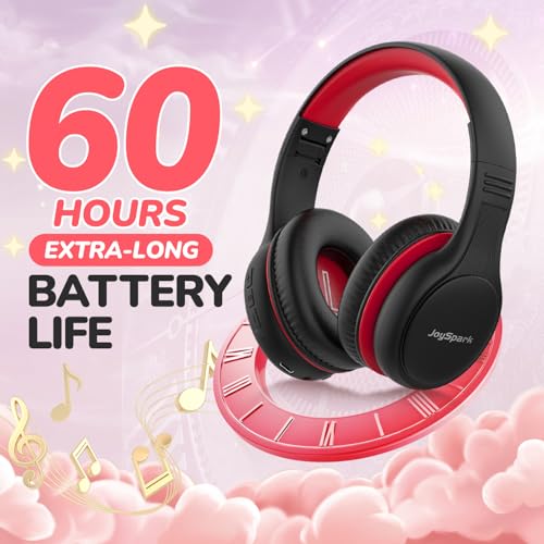 Image of JoySpark Kids Bluetooth Headphones, 60 Hours Playtime, Bluetooth 5.4 Kids Headphones Wireless, Type-C Fast Charging, 85 /94dB Volume Limited, Foldable Toddler Wireless Headsets with Mic-Black Red