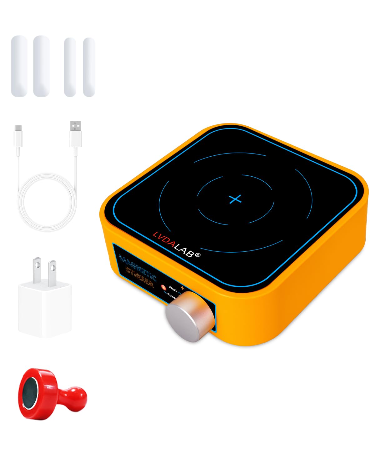 Magnetic Stir Plate, LVDALAB 3000RPM Mini Magnetic Stirrer, 3000ml Magnetic Mixer Stirrers for Low Viscosity Liquid, No Heating, Adjustable Speed and 4 Pcs Stir Bars 1Retriever Included - Yellow-image-36