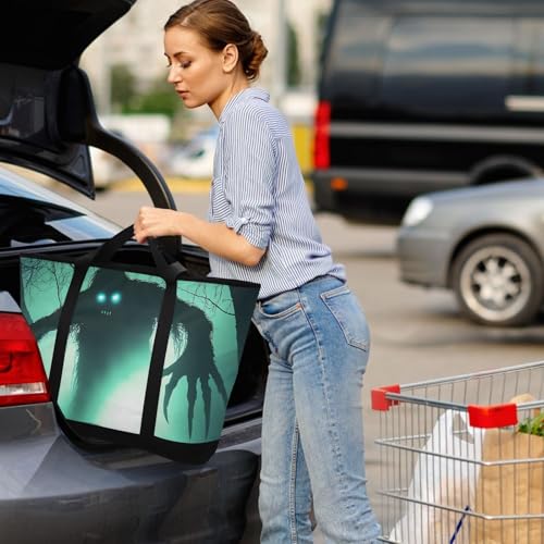 Monster Forest Large Insulated Reusable Tote Bag for Grocery Shopping for Women Men, Cooler Bag with Zippered Top & Handles for Travel Beach Picnic4