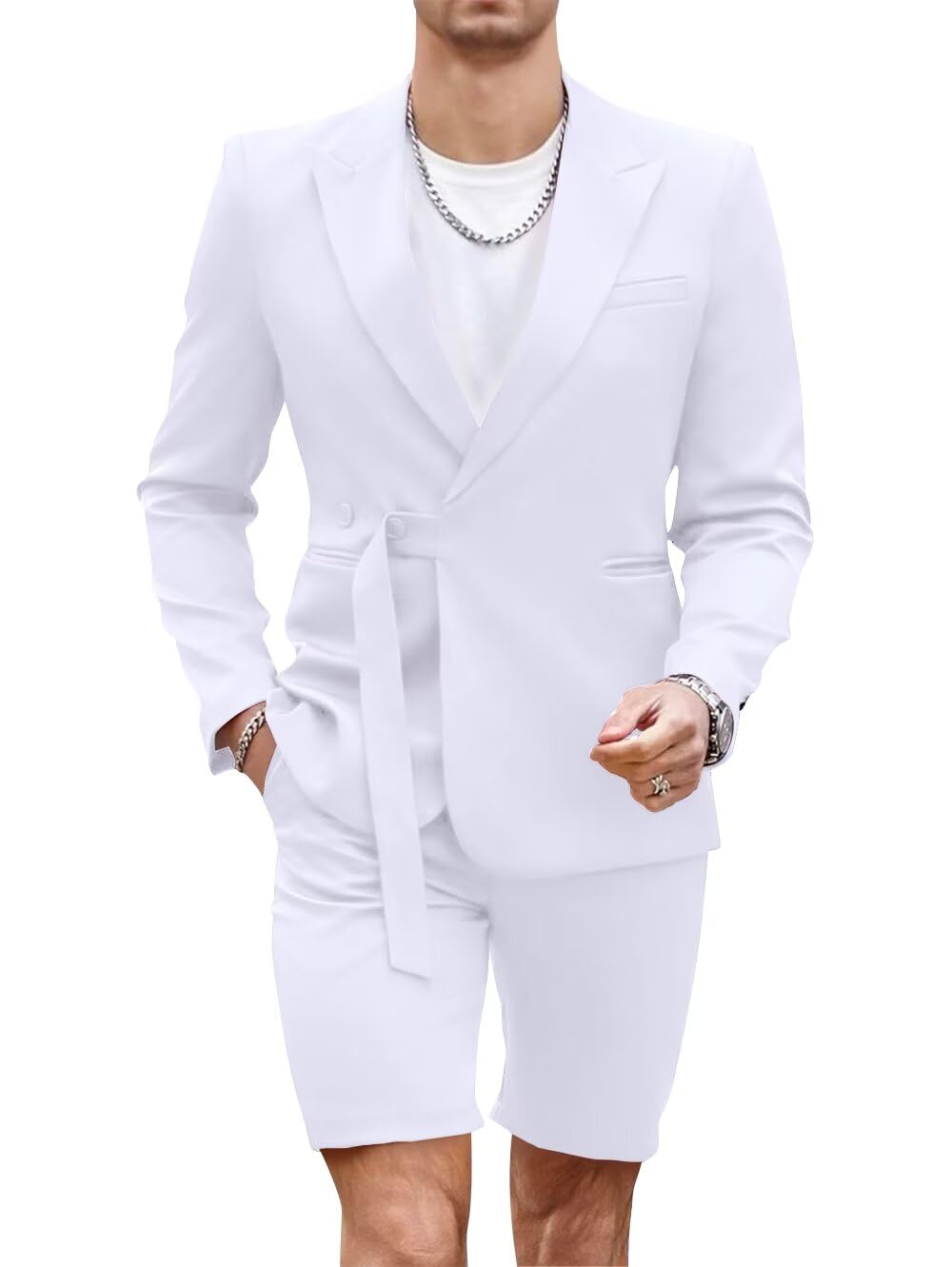 Shorts Suits for Men 2 Piece Slim Fit Summer Suit Outfit Two Buttons Peak Lapel Casual Prom Suit Beach Wedding Tuxedo