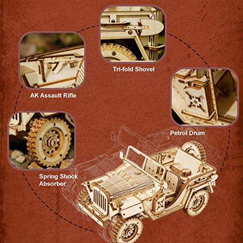 Robotime Car Model Kits 3D Puzzles For Adults And Teens Diy Wooden Crafts No Batteries 1:18 Scale Model Army Field Car #TOP3