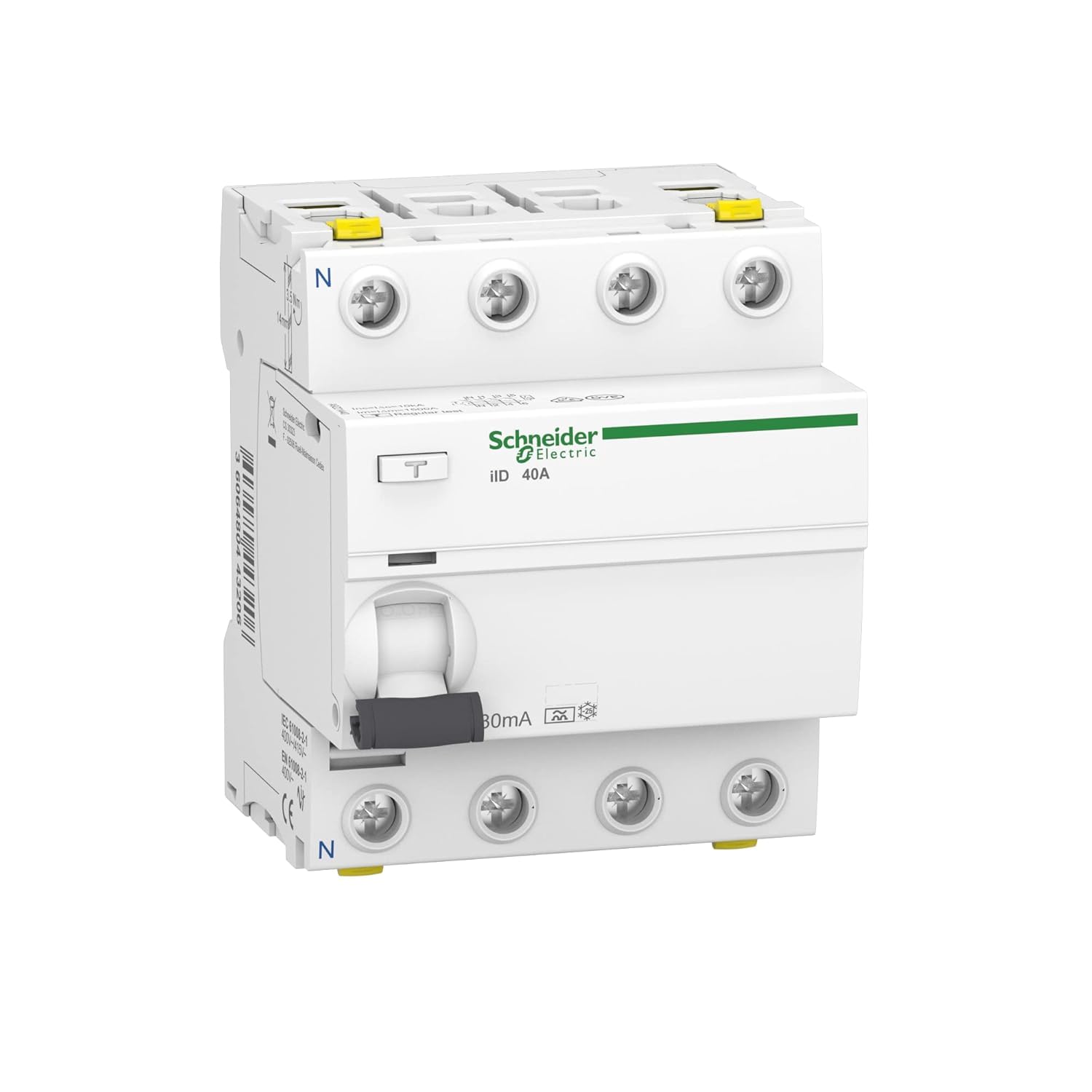 Schneider A9Z21440 Disjoncteur différentiel iID, 4P, 40A, 30mA type A, Blanc