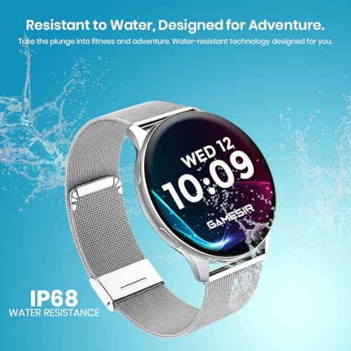 Image of GameSir Active 5 Smart Watch AMOLED Display 1.3 inch Screen, 360 * 360 Resolution, IP68 Waterproof with Multiple Watch Faces Bluetooth Calling Round Dial Smartwatch for Men & Women (Millanese Silver)