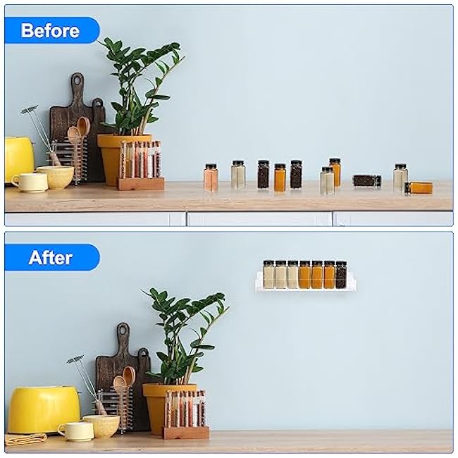 uxcell Acrylic Spice Rack Wall Mount, 4 Set Acrylic Spice Shelf Organizer, Hanging Seasoning Jar Storage Holder, Clear Display Rack for Kitchen Wall Cabinet Door