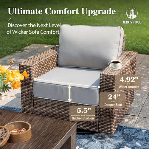 Herashouseluxuryswivelgliderpatiofurnituresetwith492widearmrests55thickcushions6piecesoutdoorwickerfurnitureconversationsetwithtableforbackyarddeckgardengrey Urban Country Home Decor Heras house luxury swivel glider patio furniture set with 492 wide armrests 55 thick cushions 6 pieces outdoor wicker furniture conversation set with table for backyard deck garden grey urban country home decor