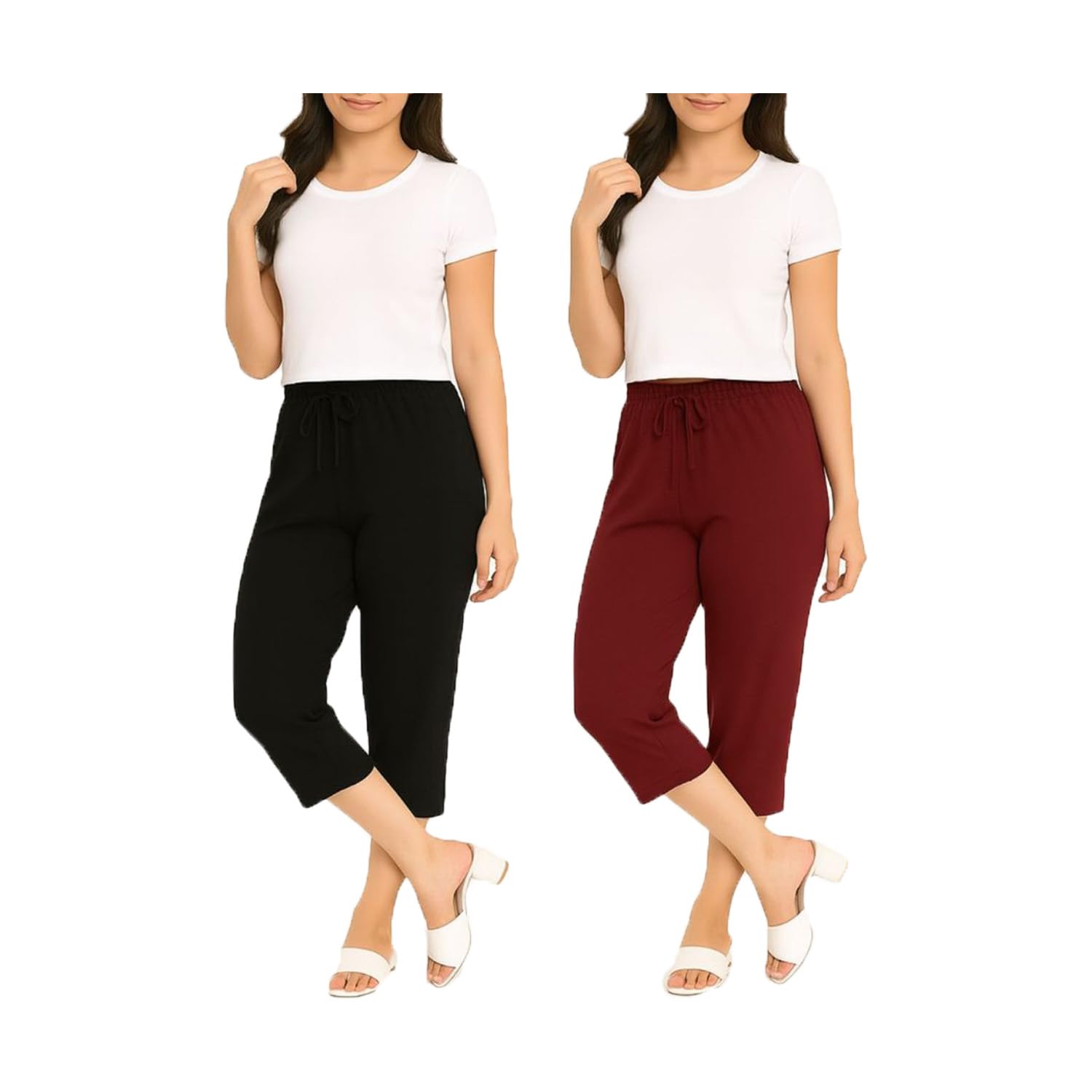 brand flex Women's Casual Regular Fit Cotton Loosefit Capri For Women Pack Of 2 (BM)-picture-25