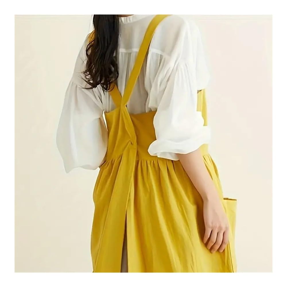 Grembiuli in lino retrò giapponese per le donne con tasche incrociate sul retro carino grembiule vestito per giardinaggio pittura cottura e cottura