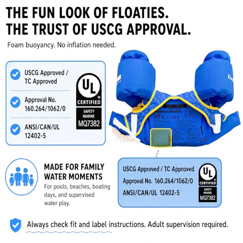 Image of Dark Lightning Toddler Swim Vest for Kids Ages 2-7, Kids Pool Floaties with Arm Wings, USCG Approved Life Jacket for Boys Girls, 33-55 lbs