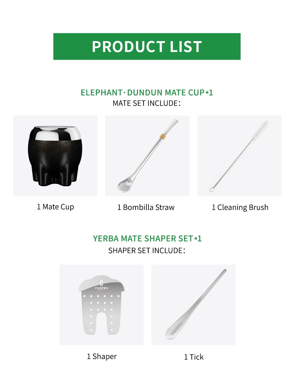 Cuopru Yerba Mate Ensemble de tasses 5 en 1 en acier inoxydable avec gourde en acier inoxydable (étoiles pailletées, style éléphant mignon), paille Bombilla et ensemble façonneur de thé, 153,1 g