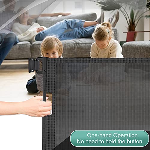 Retractable Stair Gate, Upgraded Stair Gates for Dogs Baby 140cm Safety Gate Dog Gate One Hand Operation Stair Gate for Baby Indoor Outdoor (Black, 140CM) - Image 4