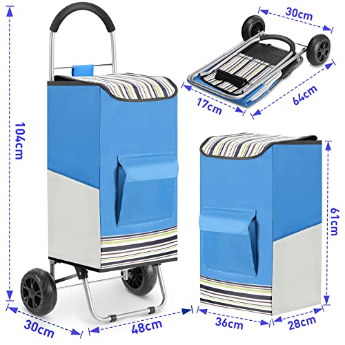 WONSEFOO Einkaufstrolley, Klappbarer Trolley Einkaufstrolley bis 50kg Einkaufswagen Wasserdichter 75L Shopping Trolley… – Bild 3