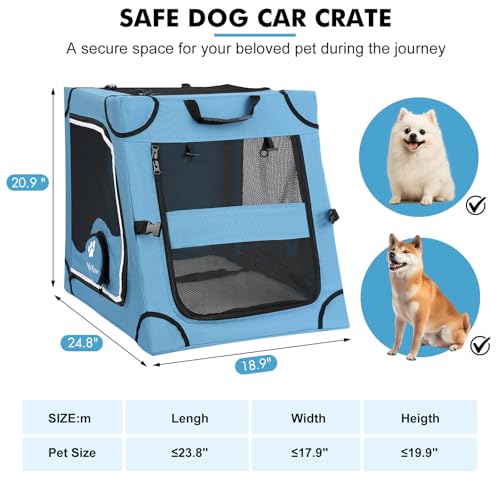 Snagle Paw Tragbare Hundebox für Autoreisen, Metallrahmen, Haustier-Transportbox für Auto-Rücksitz, Befestigung mit Kopfstützengurt und Sicherheitsgurt, M