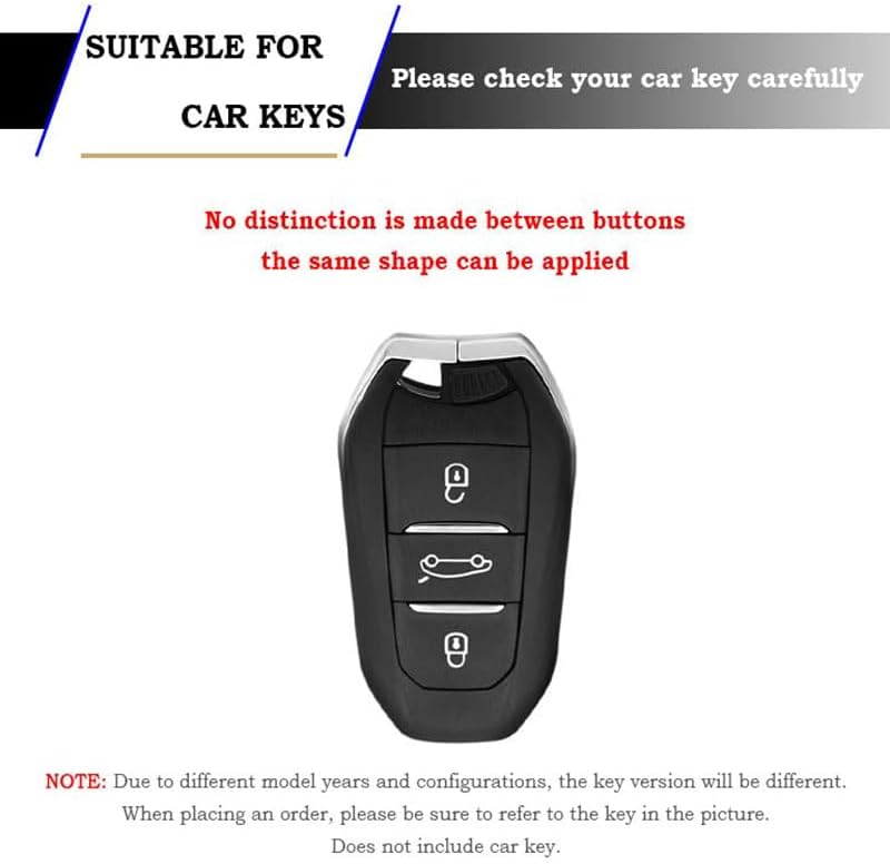 Car Key Case for Peugeot 408 4008 308 3008 508 5008 2008, Creative Key Case Cover, PU Leather Large-Capacity Car Key Protective Bag,A Black