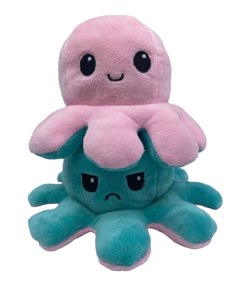 Octopus Reversible Plushie, Double-Sided Flip Reversible Octopus Plush, Soft Stuffed Octopus Plush, for Girls Boys Kids Friends, Emotion Octopus Perfect for Playing & Expressing Mood (Sea Green Pink)
