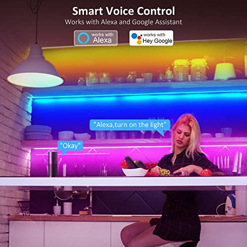 maylit Smart RGB Under Cabinet Lights Kit, Compatible with Alexa and Google Assistant, App and Remote Control, Music Sync Color Changing, Timer, Dimmable, for Cabinet, Counter, Shelf, Bookcase - Image 4