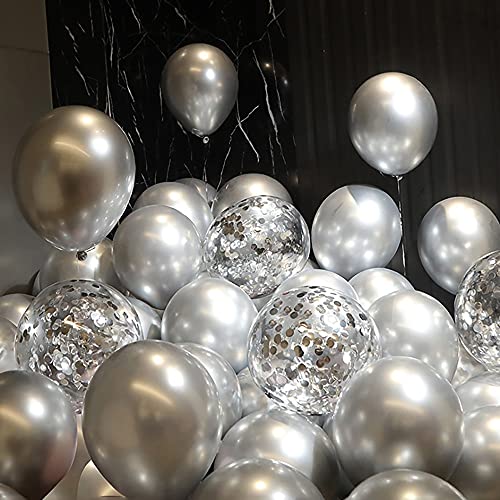 Image of 5 inch Metallic Silver Balloons, 100 pcs Thick Chrome Birthday Latex Helium Balloon (Metallic Silver)