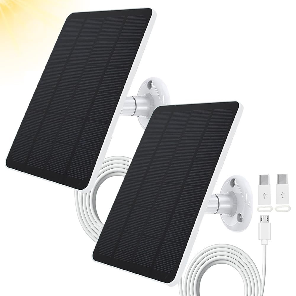 TEKCAM Pannello solare compatibile con WYZE Battery Cam Pro, confezione da 2 pannelli solari da 4 W con cavo di prolunga di ricarica micro USB da 3 m, per telecamera di sicurezza alimentata a batteria