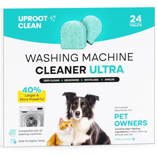 Uproot Clean Washing Machine Cleaner Tablets Ultra - 40% Stronger Formula: Designed for Pet Owners, Remove Residue, Grime & Odors, Compatible with HE, Top & Front Load, 24 Pack - 12 Month Supply