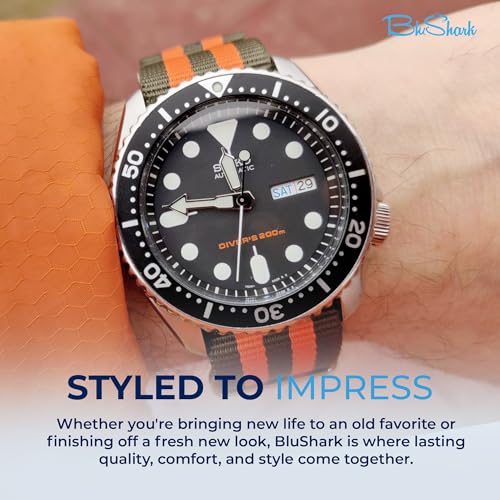 Image of BluShark - Original Collection Military-Style Waterproof Watch Strap, Fits All Timepiece Brands, Durable Nylon Wristwatch Accessories with Stainless Steel Buckle - 18mm, 20mm, 22mm & 24mm Watch Bands